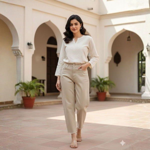 JN-009 The Everyday Chic Beige High-Rise Jeans