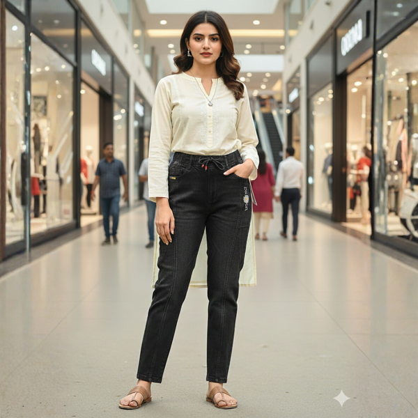 JN-0012 Product Description: Effortless Style Black Denim Jeans