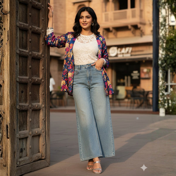 JN-001 Effortless Style: High-Waist Wide-Leg Denim Jeans