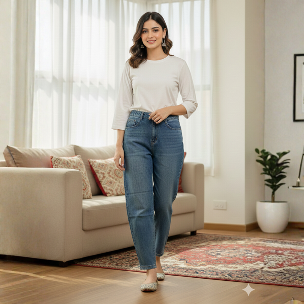 JN-0013 Effortlessly Chic High-Rise Barrel Fit Jeans