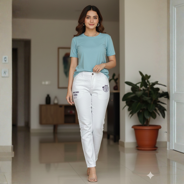 JN-005: Chic White Embellished Straight-Leg Jeans
