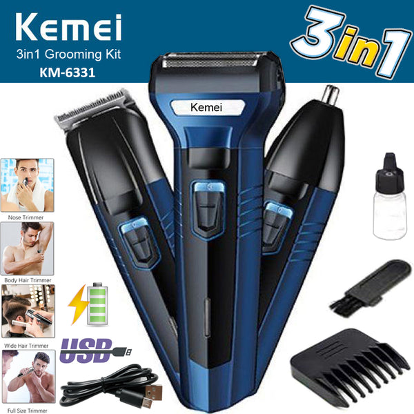 KEMEI-6331 ( 3 in 1 USB Rechargeable)